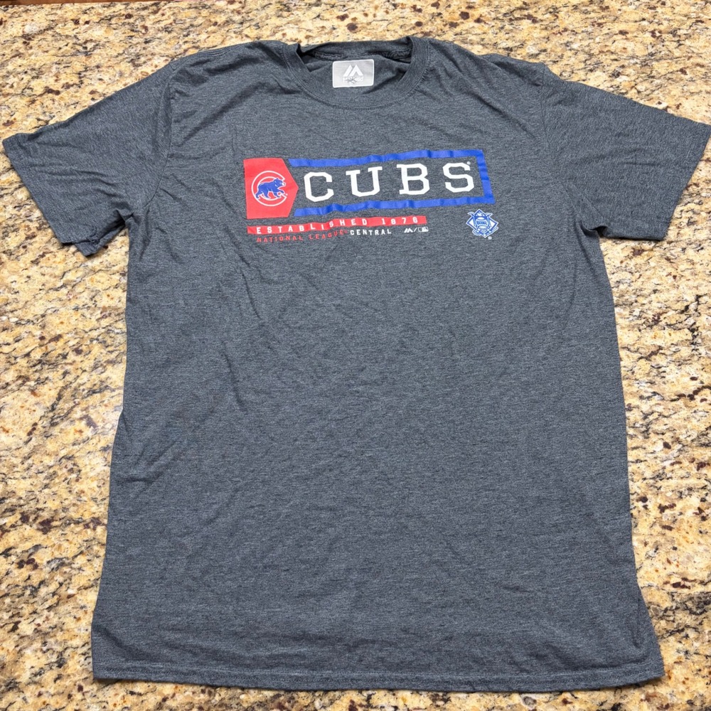 Majestic Chicago Cubs T Shirt Mens XL Gray MLB Baseball Established 1876 Graphic